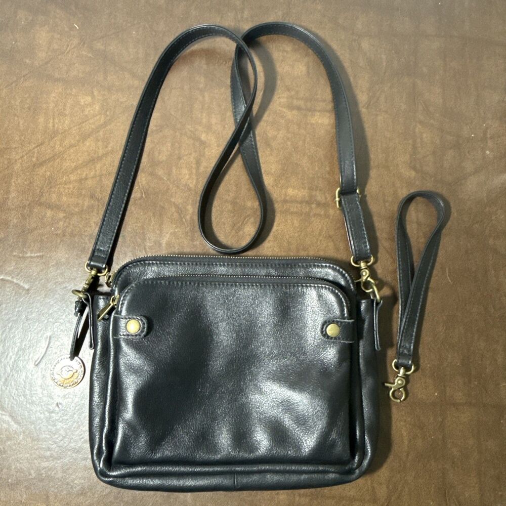 Minooy Black The Bali Three Layer Leather Crossbody Shoulder & Clutch Bag EUC